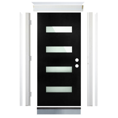 Porte d'entrée Calhome en verre givré noir à 4 verres de 36 po x 80 po Calhome