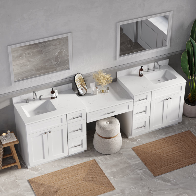 103'' Double Bathroom Vanity with Quartz Top, White