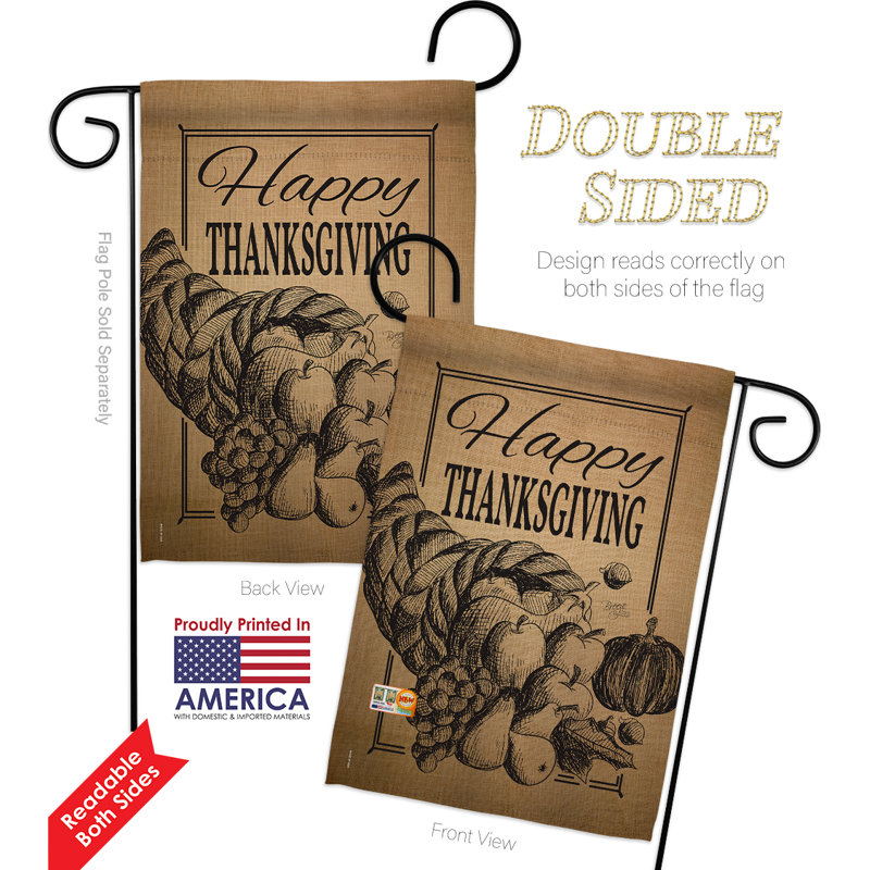 En toile jute 2 côtés 18,5 x 13 po happy cornucopia de thanksgiving impressions ensemble de drapeau