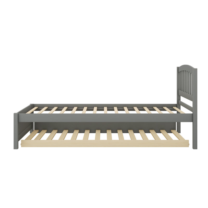Base de lit simple avec lit gigogne en bois, Gris