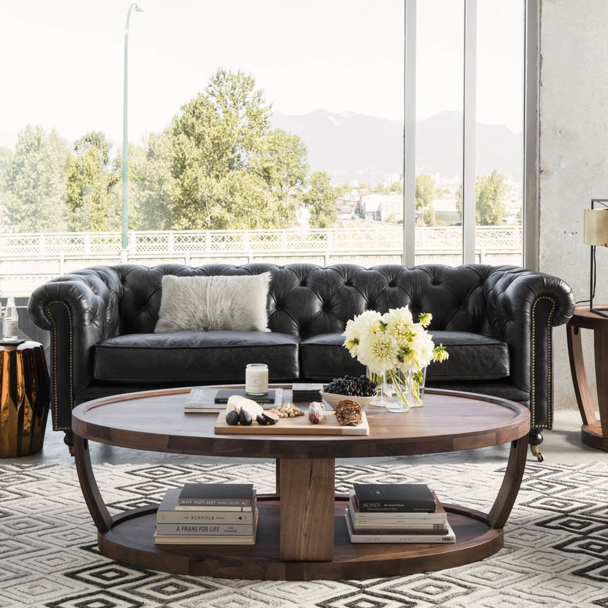 Idalia 87" Genuine Leather Sofa, Black Genuine Leather