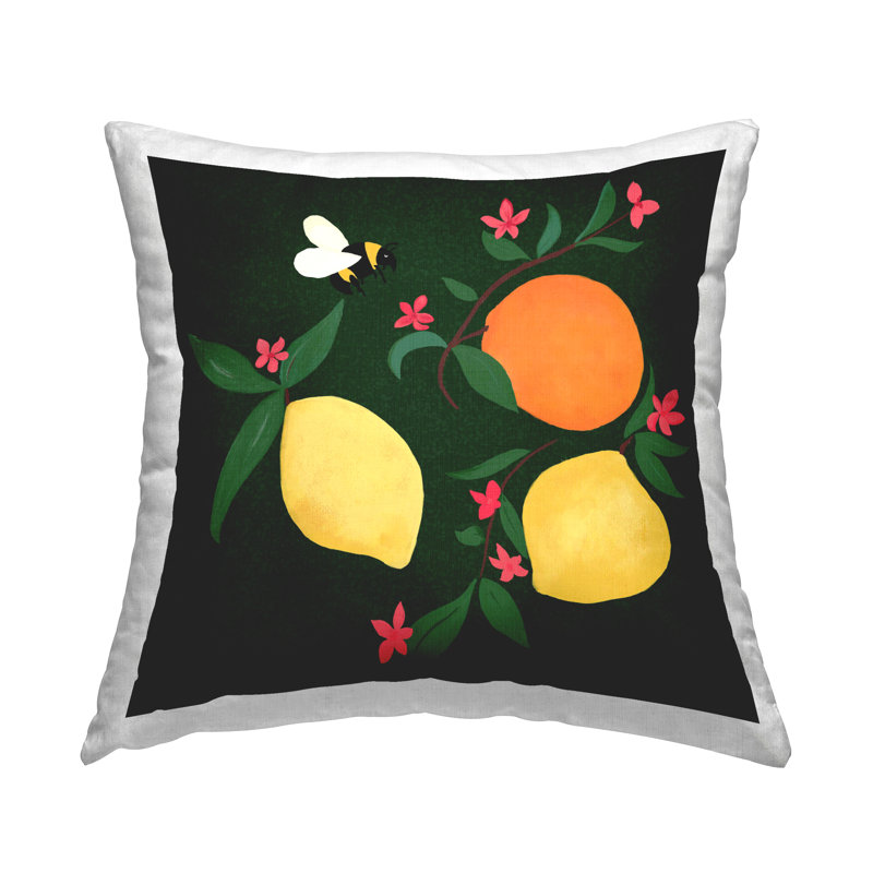 Coussin décoratif Stupell Industries Citrus & Bumble Bee Design par Michelle Ingari Designs