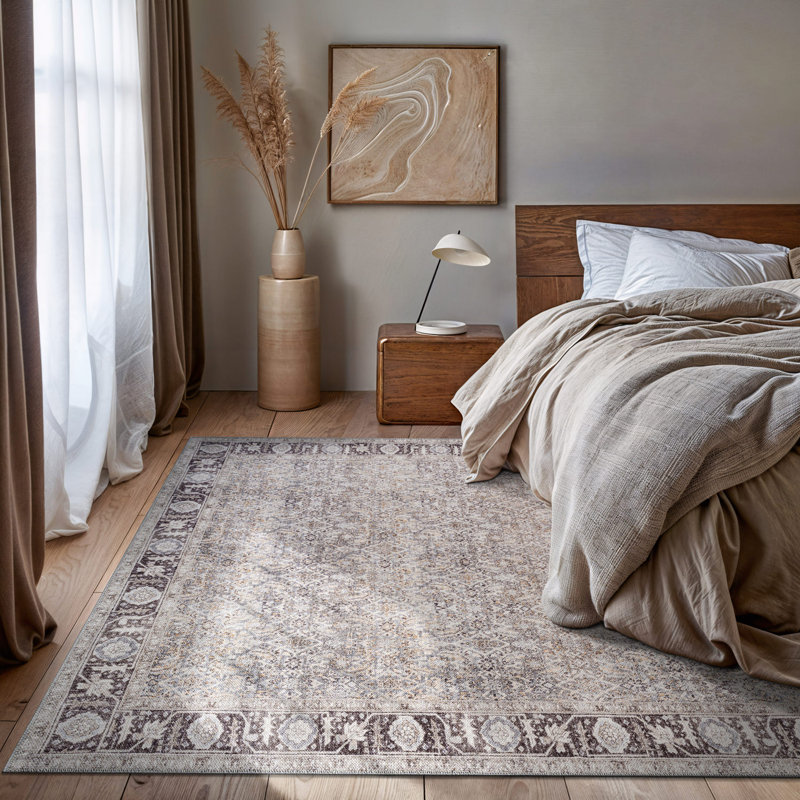 Tapis gris Elise - lavable à la machine, texture à poils plats avec envers antidérapant, Rectangle 7 pi 6 po x 9 pi 6 po