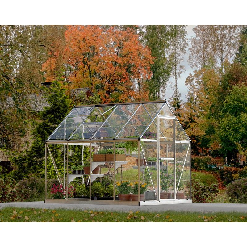 Palram Canopia Harmony 6 x 8 ft. DIY Greenhouse Kit, Silver Frame Clear Panel Polycarbonate Greenhouse with Roof Vent, Walk-in Green House for Outside Garden Backyard