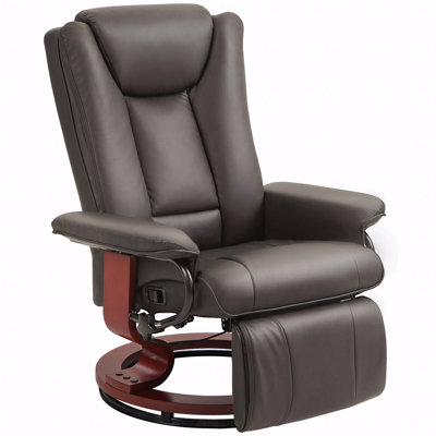 Manual Swivel With Recliner Function Chair, Pu Leather Reclining Chair With Footrest For Living Room, Brown