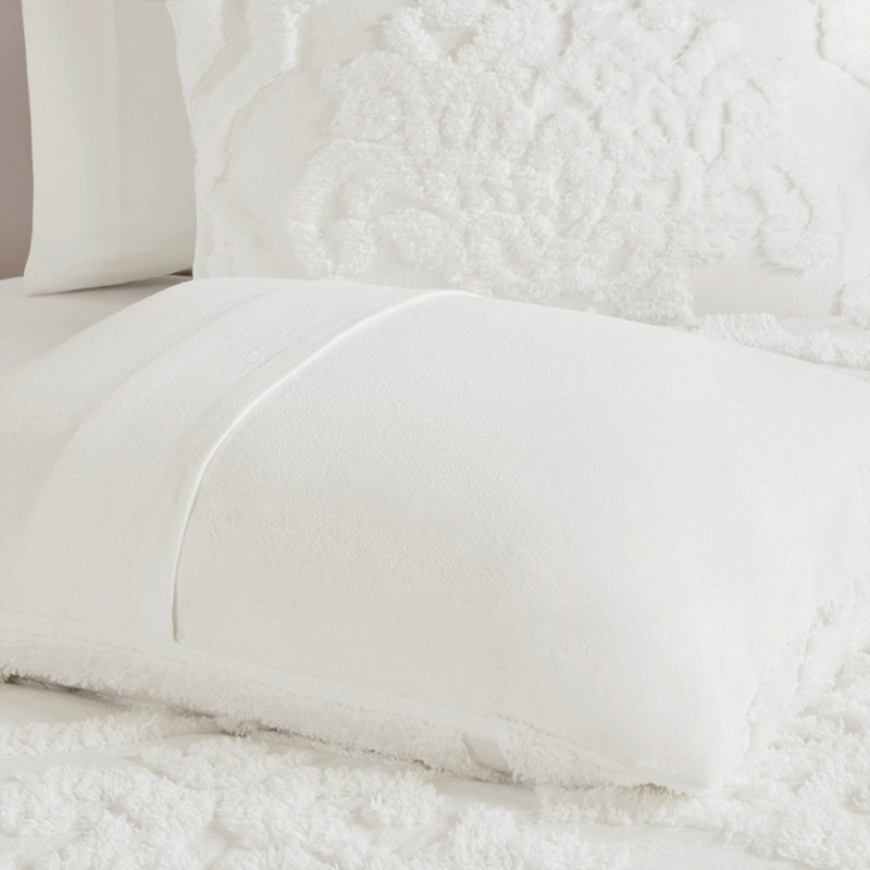 Ensemble de housse de couette en chenille et en coton touffeté pour lit double / grand 3 pièces, Blanc cassé