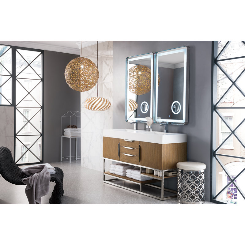 Columbia 59'' W Double Vanity, Latte Oak, White, Radiant Gold