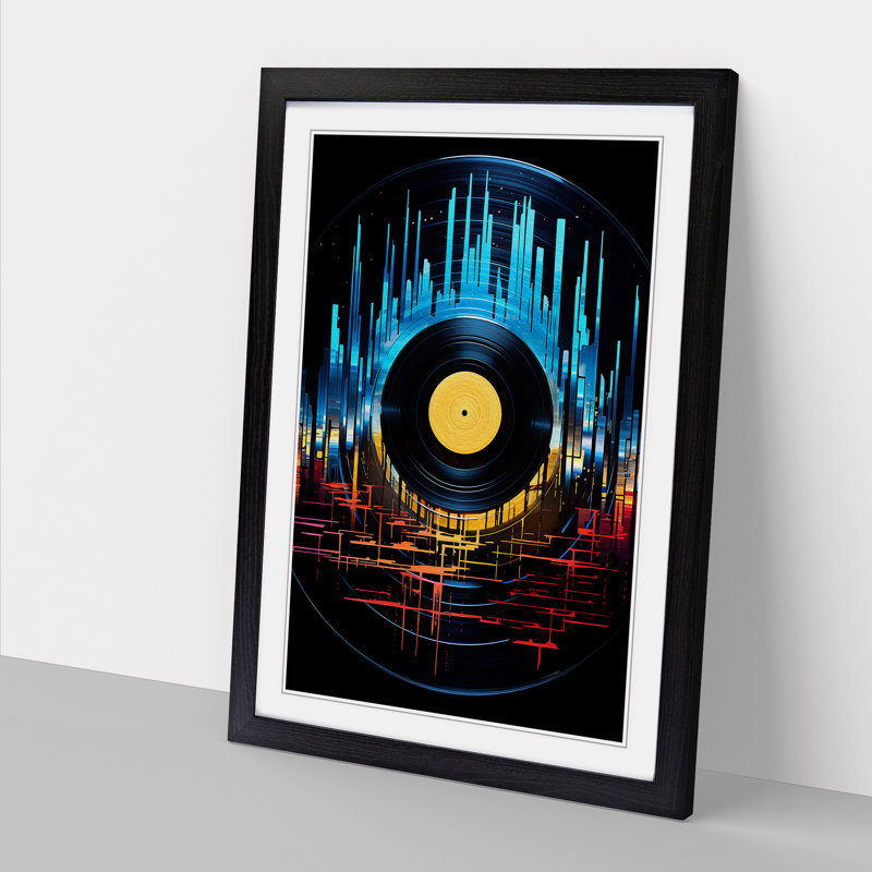 Vinyl Record Futurism Art - Framed Print, Black Framed, 64cm H x 46cm W