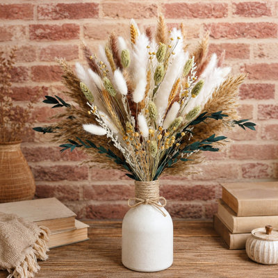 Bouquet de 126 morceaux d'herbes de pampa blanches séchées, de queues de lapin et d'eucalyptus