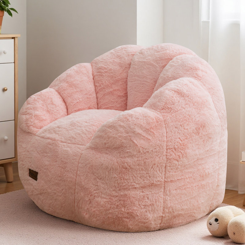 Floral Shaped Kids Bean Bag Chair, Pink Faux Fur