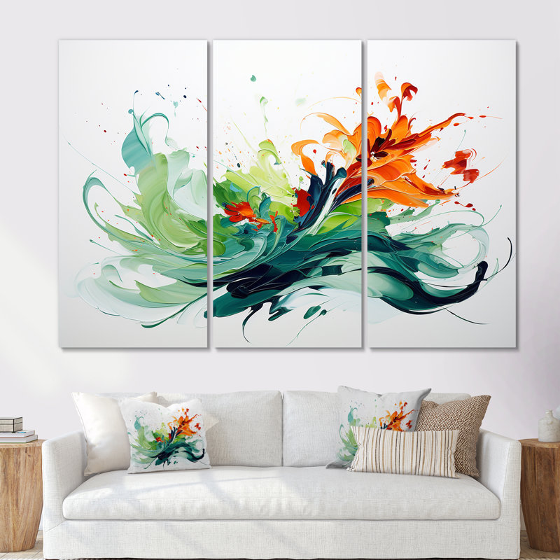 «Green and White Abstract Expression», peinture V - art mural abstrait, Toile tendue, H 40 po x l 61 po x P 1 po