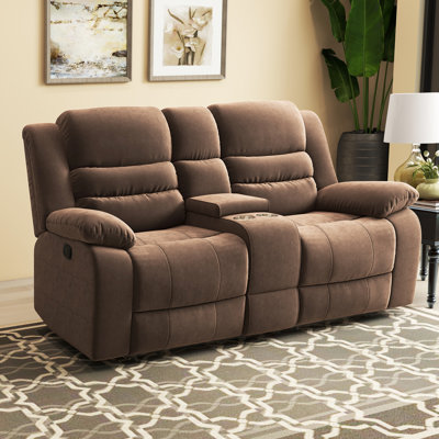 Toshiaki 71.5" Wide Overwide Microfiber Manual Reclining Loveseat Sofa with Storage Box and Cupholders