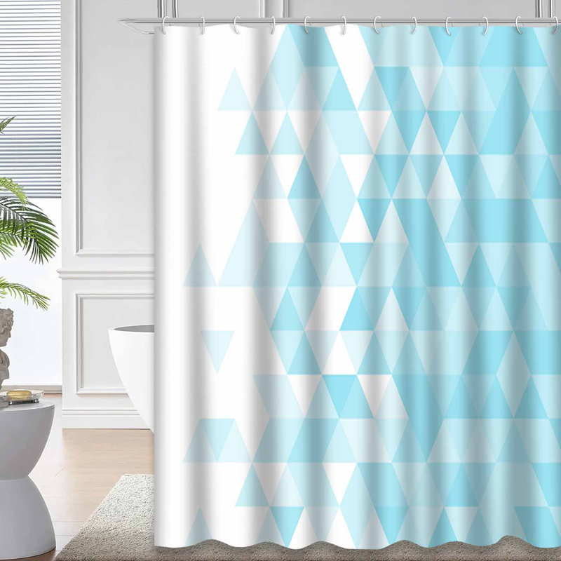 Rideau de douche abstrait triangulaire bleu sarcelle avec 12 crochets, L 72 po x l 72 po