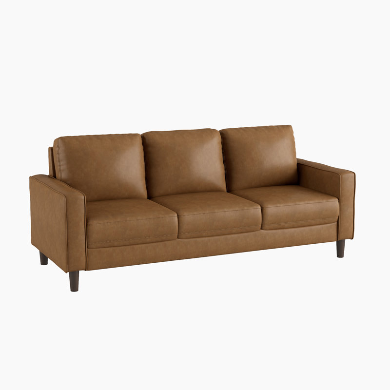 Mitka 77" W Faux Leather Sofa , Brown Faux Leather