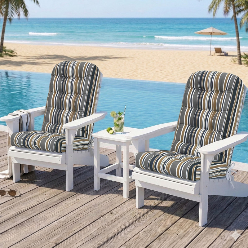 2 Piece 4.7" Thick High Back Chair Cushion Indoor and Outdoor Seat / Back Cushions with Straps, Adjustable Back Buckle