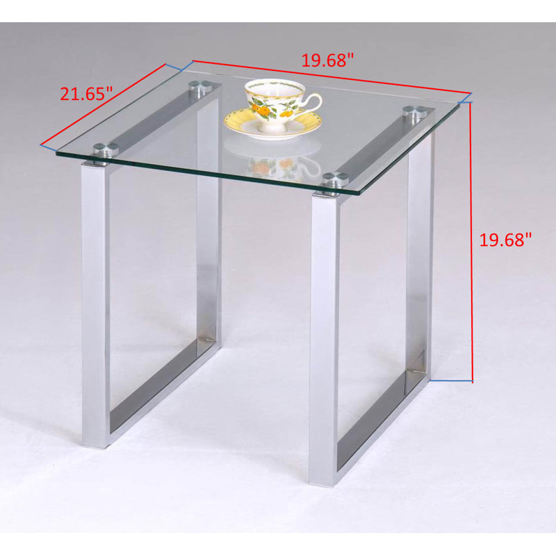 Table de bout carrée avec plateau en verre trempé et table de chevet Maffei