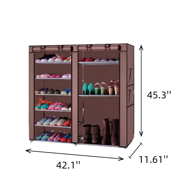 6-tier Double-row Storage Rack, Made Of Non-woven Fabric Shoe Rack, Brown