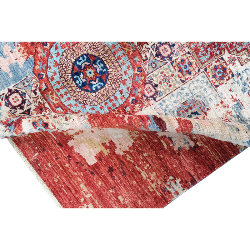 High-Quality Hand-Knotted Red And Blue Area Rug