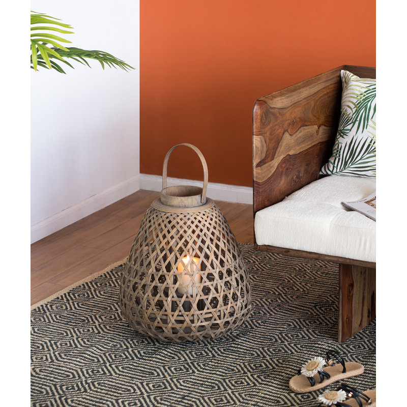 D17x18" Coconio Wood Lattice Lantern-Tapered