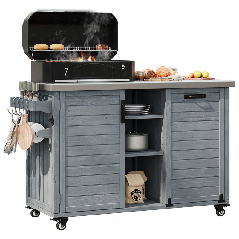 78.3" Outdoor Kitchen Island with Foldable Grill Table, Gray