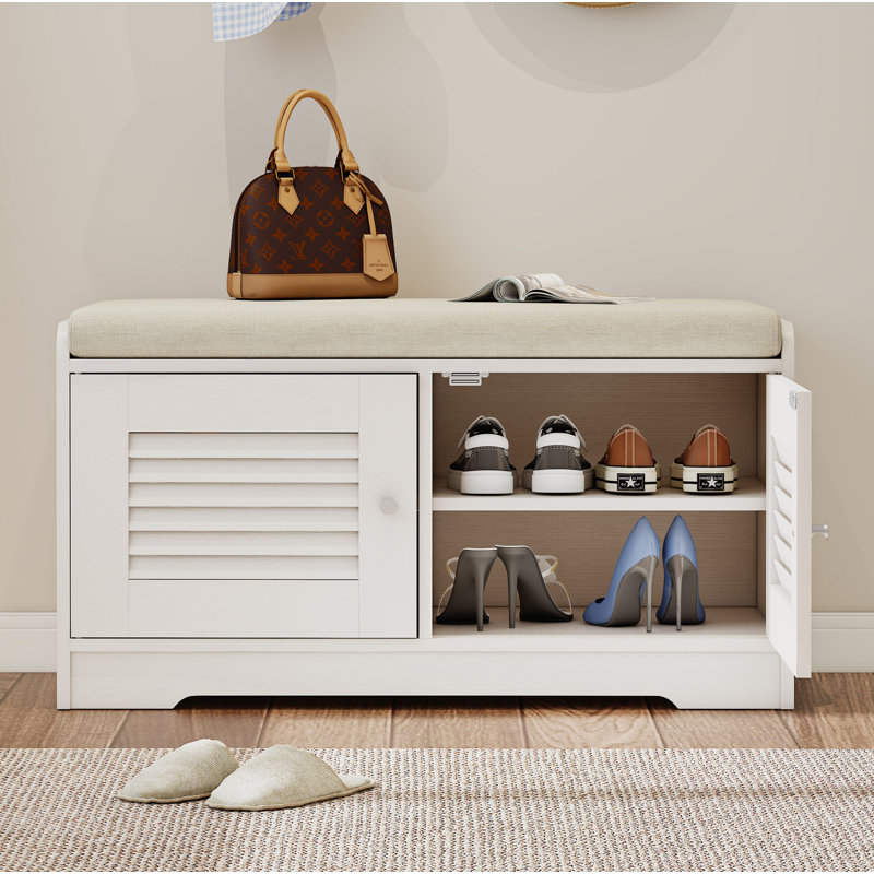 Orth Shoes Storage Bench with 2 Door Cabinet, Shoe Bench with Cushion