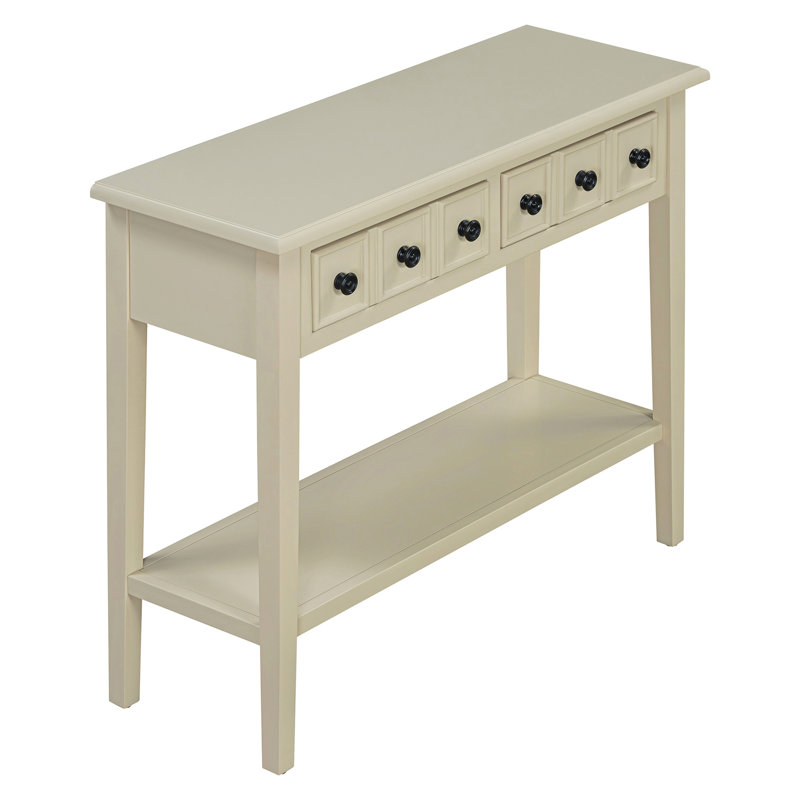 Table d'entrée avec 2 tiroirs, console rustique avec tablette ouverte et pieds en bois d'hévéa pour les entrées, les salons et les couloirs