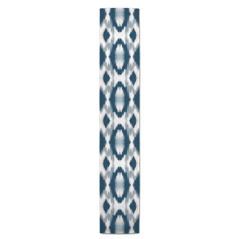 Westrick Polyester Table Runnner, Blue, 72" x 16", Madeley Shibori Sky