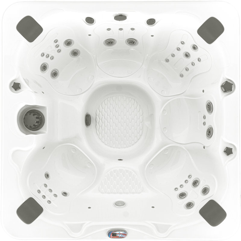 American Spas 7-Person 45-Jet Acrylic Square Hot Tub with Ozonator in Smoke, White, Smoke
