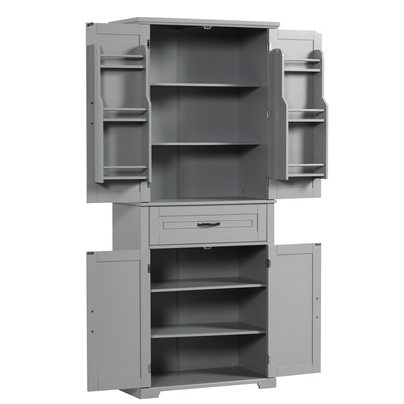 Unité de rangement grise pour salle de bain avec armoire à trois compartiments