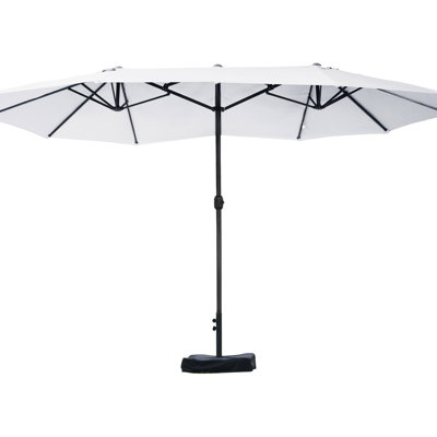 15' Patio Umbrella - Steel Rectangular Double Sided Market Umbrella, Beige Sun Protection, Strong Base, Easy Crank For Garden Deck Pool Outdoor Blocking, Assembly,