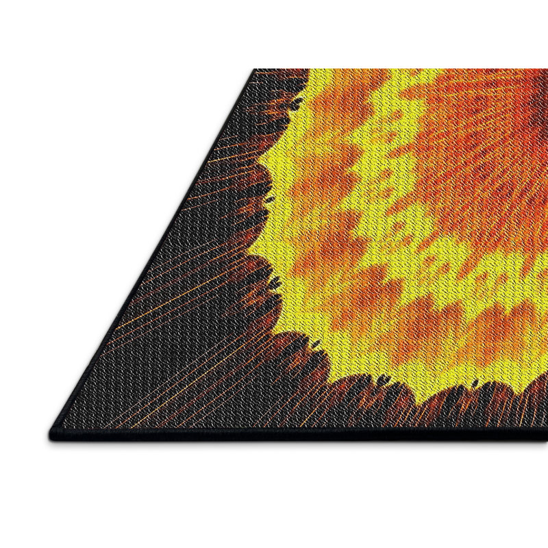 Tapis noir/jaune/orange tissé à la machine, Rectangle 8 pi x 12 pi
