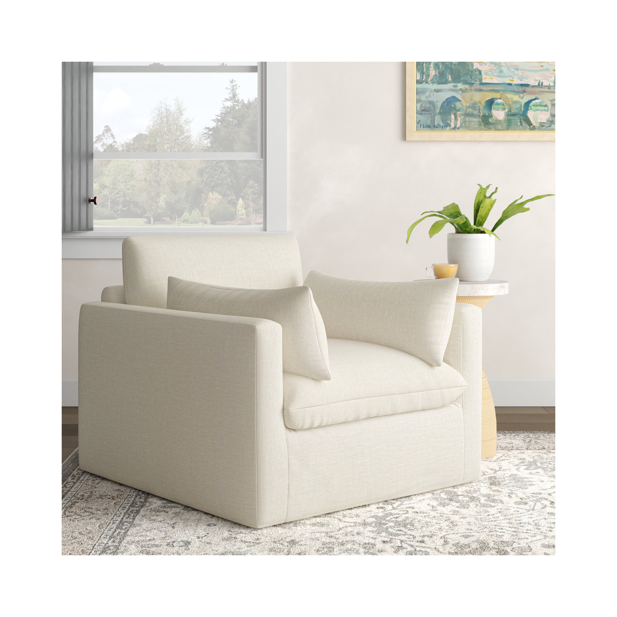 Luna Slipcovered Chair and a Half, Conversation Pearl Basketweave