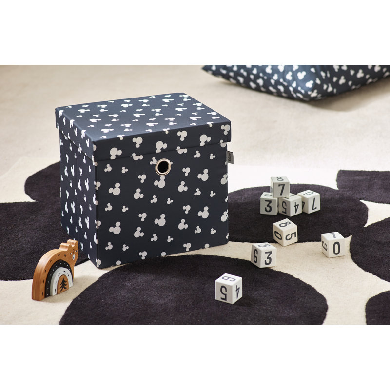 Disney Classic Foldable Ottoman Storage Box, Square Toy Chest Box with Lid for Kids, Foot Stool, Can Hold up to 30kg - Black