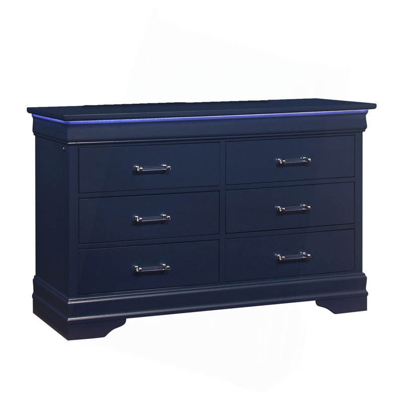 Commode 6 tiroirs avec éclairage décoratif DEL, Black