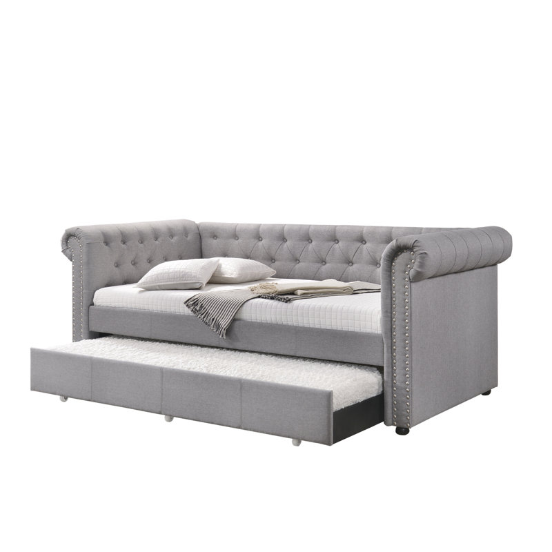 Lit de jour Justice en tissu gris fumée avec couchette (simple)