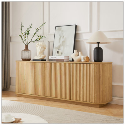 Sideboard Storage Cabinet TV Stand With Wave Pattern Buffet Cabinet Wooden Vertical Striped Cabinet For Kitchen/Bedroom/Entryway. Natural, 64''W X 15''D X 24''H.