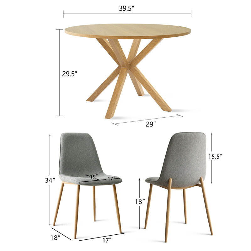 Cleckley 4 - Person Dining Table Sets With 39.4'' Round Table & 4 Upholstered Fabric Chairs, Gray