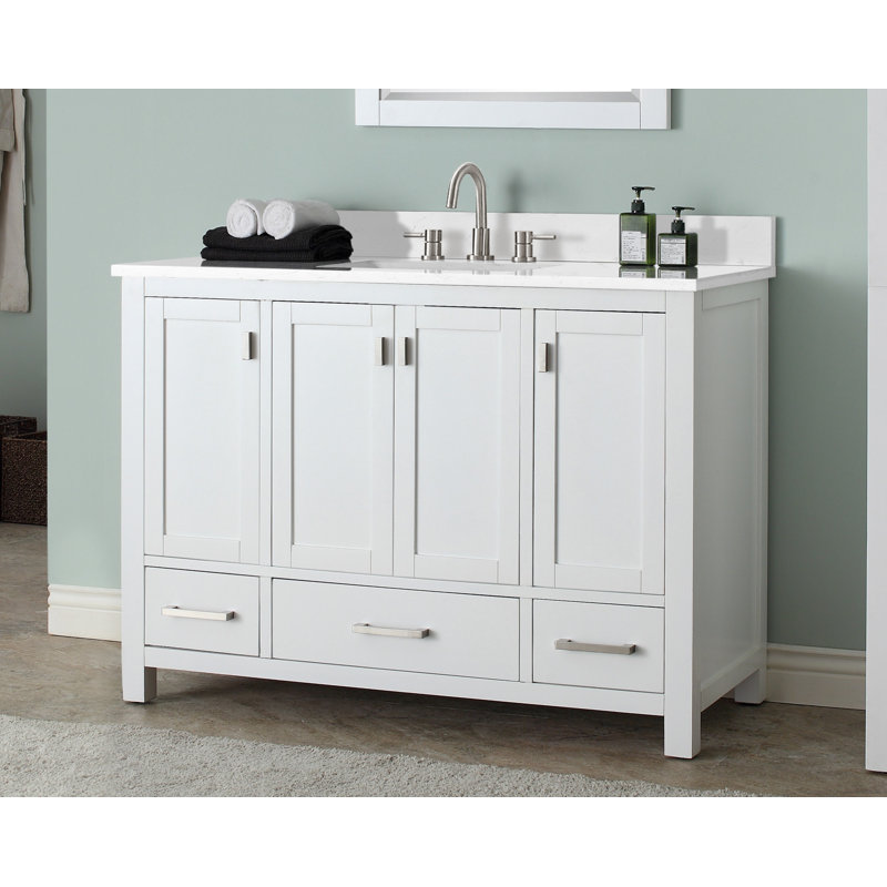 Souther 48" Single Bathroom Vanity with Top, Cala White Marble, White, Brushed Nickel