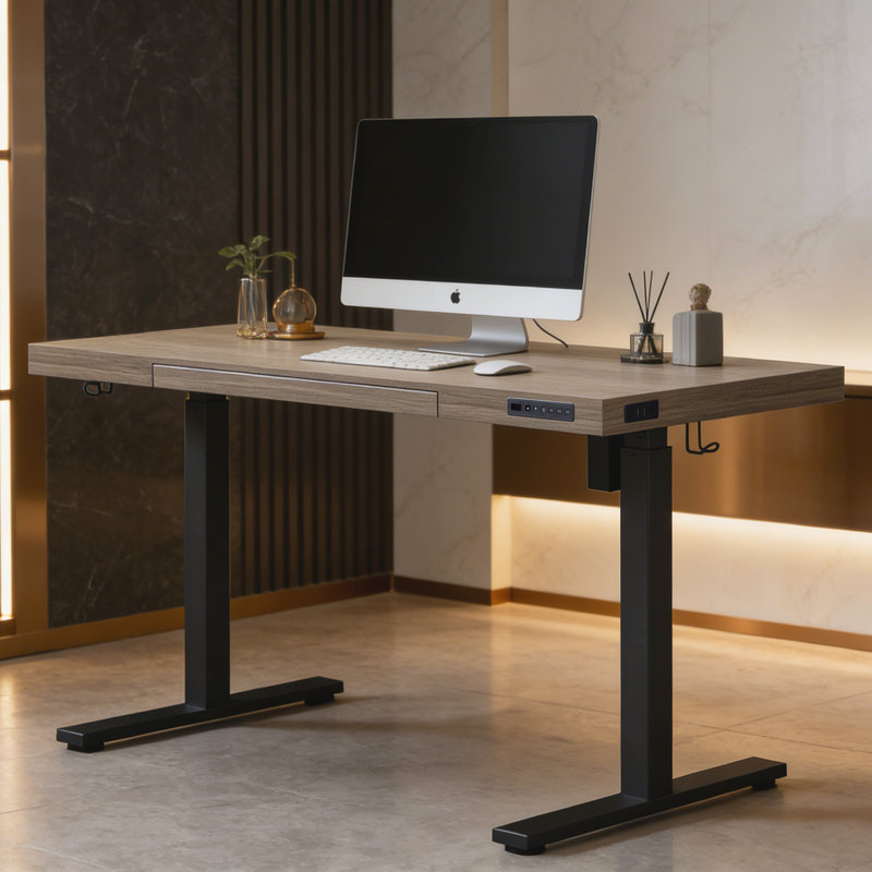 Bureau debout à hauteur ajustable Gooitsen, Chêne gris / Noir, 55" H x 54.3" W x 23.6" D