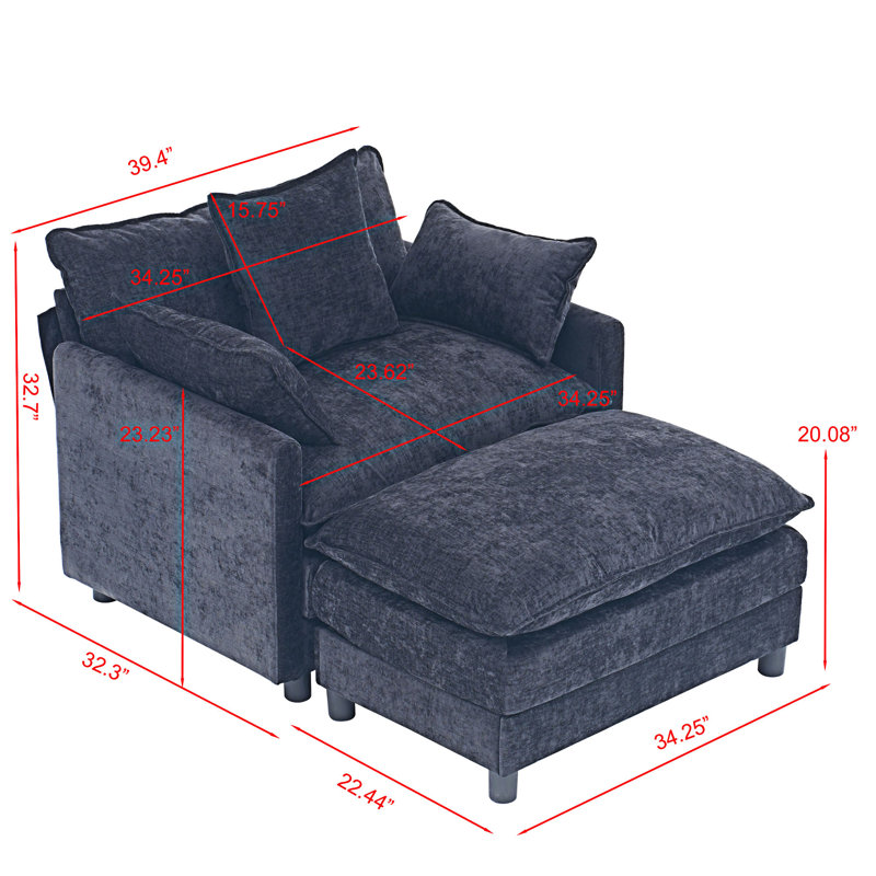 Chaise d'appoint rembourrée avec repose-pieds, Bleu