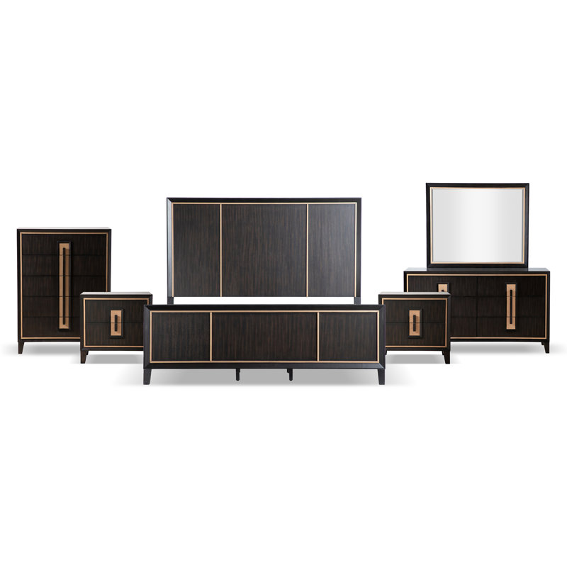 Ensemble de chambre à coucher 6 pièces Diane, Grand, 6 Pieces:Bed,2 Nightstands,Dresser, Mirror, Chest