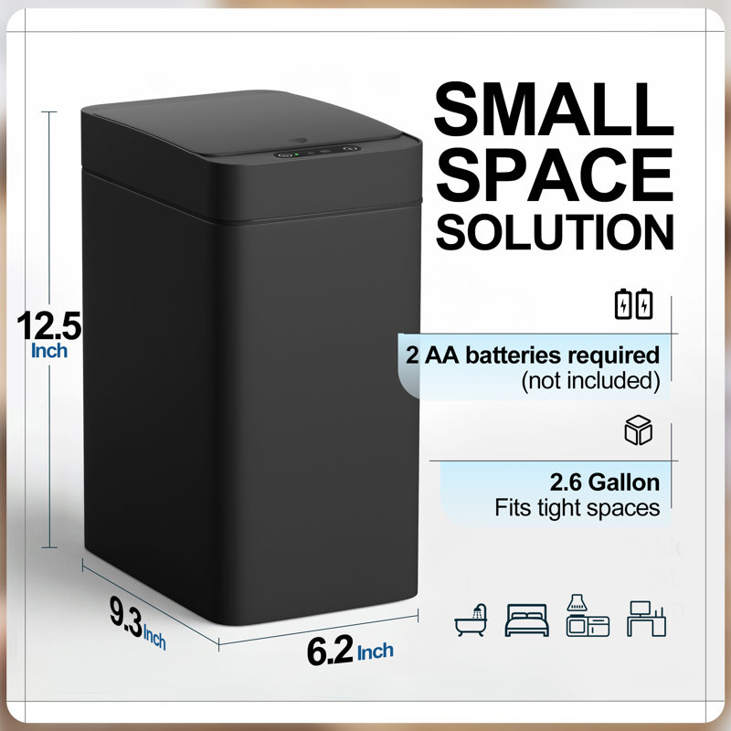 Ensemble de 2 poubelles 2,6 gallons en plastique avec capteur de mouvement, Noir