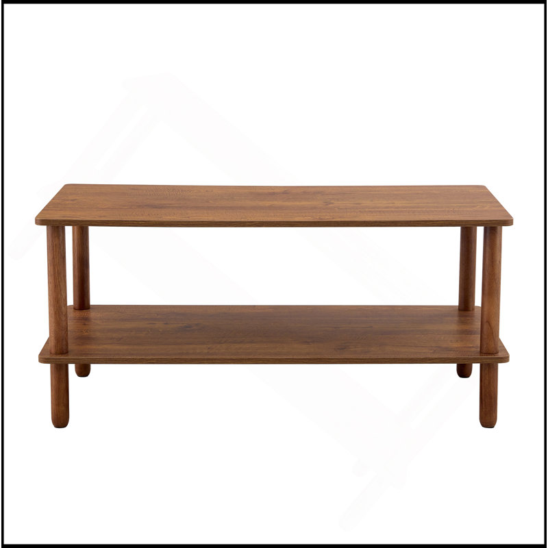Table basse moderne à 2 niveaux avec rangement ouvert et pieds en bois d'hévéa, Noyer brun