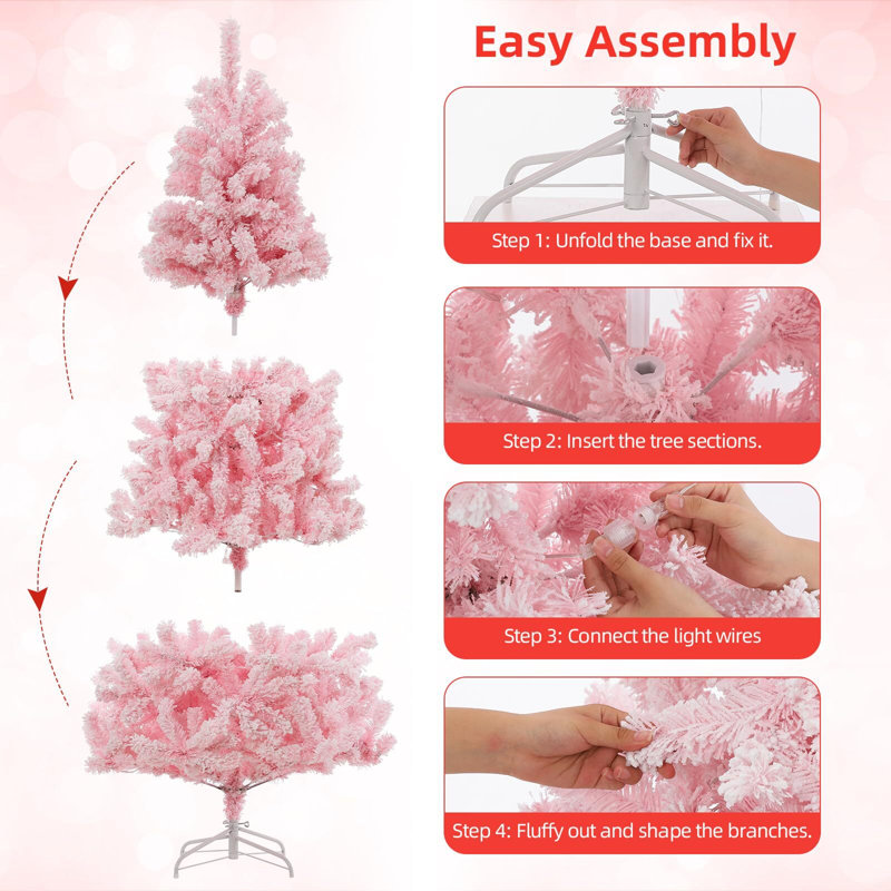 6-Foot Pink Snow Flocked Christmas Tree with Multi-Color LED Lights