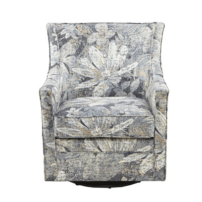 360 Degree Swivel Glider Chair - No Assembly 'd, Blue Multi-color Upholstery, Curve Back For Enjoyable Lounge Chair, Removable Seat Cushion, Solid Wood & Metal Rotation, Needed, Multi Color Sitting,