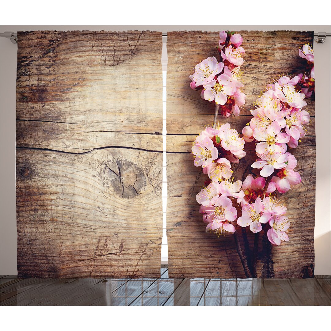 Rustikaler Vorhang, Spring Blossom auf Holz, Blume, Rosa