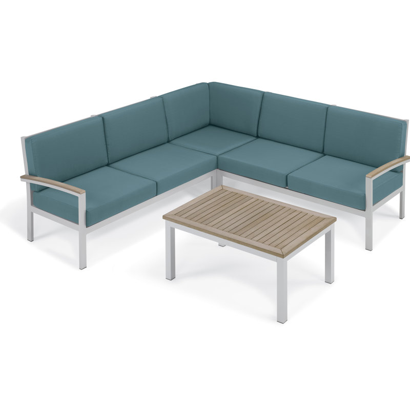 Travira 4 Piece Sectional Set with Cushions, Tekwood Vintage, Ice Blue
