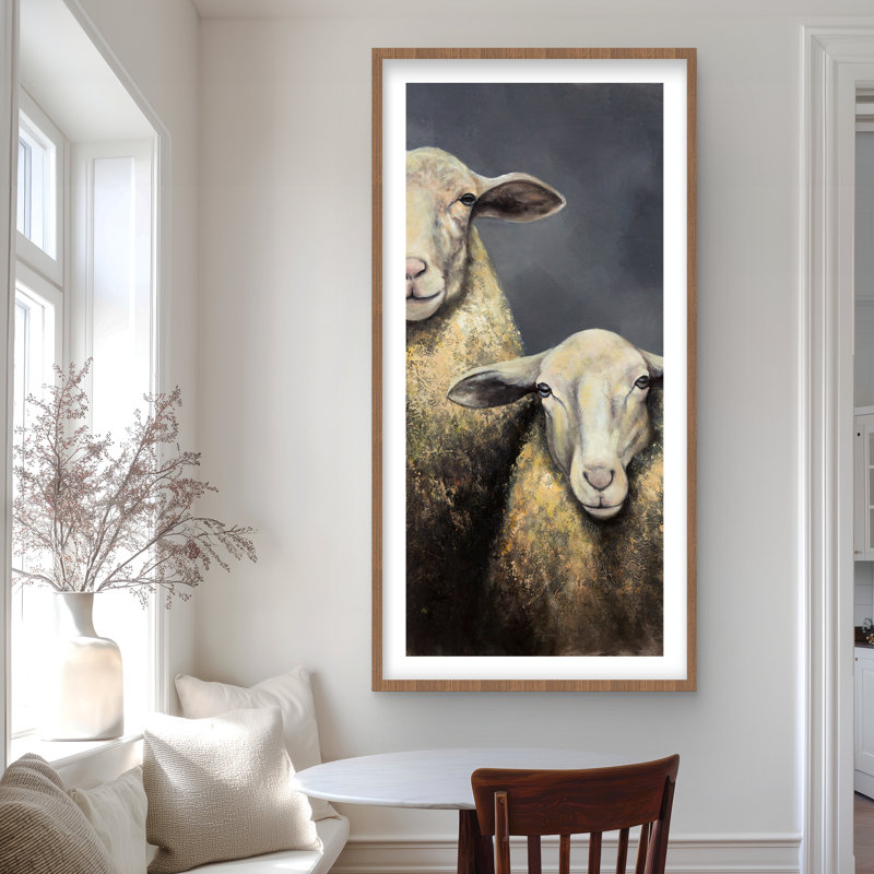 Deux moutons - imprimé mat gris encadré | Décor d'animaux de ferme