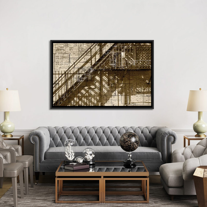«Architecture Dessin I», reproduction d'impression sur toile tendue, H 40 po x l 60 po x P 1,5 po, Pas de tapis