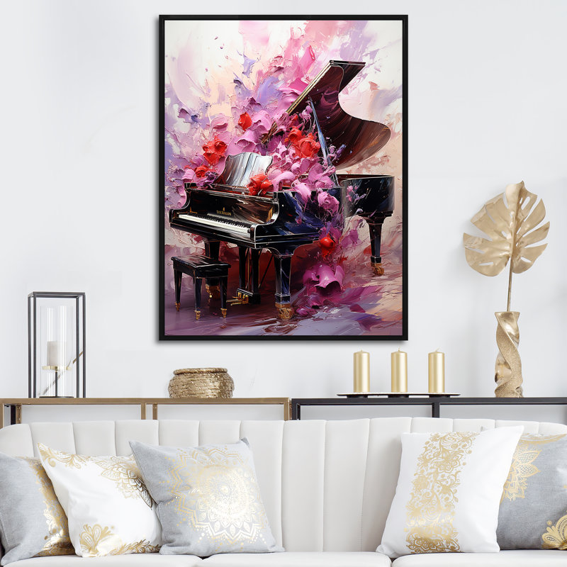 Art floral classique piano classique, H 20 po x l 12 po x P 1 po, Cadre flottant noir